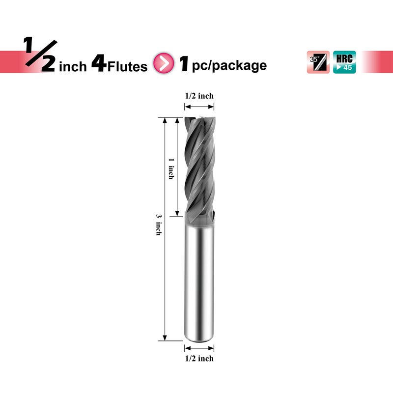 SPEED TIGER Micrograin Carbide Square End Mill - 4 Flute - ISE1/2 4T (1 Piece, 1/2") - for Milling Alloy Steels, Hardened Steel, Metal & More â€“ Mill Bits Sets for DIYers & Professionals - Image 3